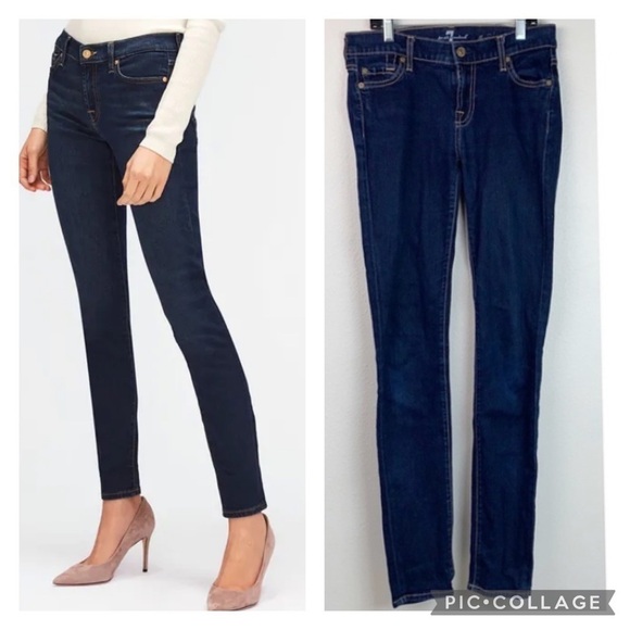 7 for all Mankind the Skinny mid rise dark indigo wash dressy 5 pocket jeans EUC - Picture 3 of 9